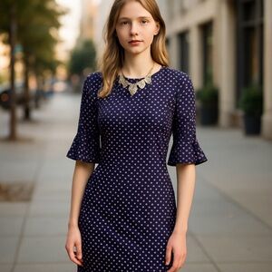 The Limited Polka Dot Flutter Sleeve Sheath Dress Navy Blue XS 2